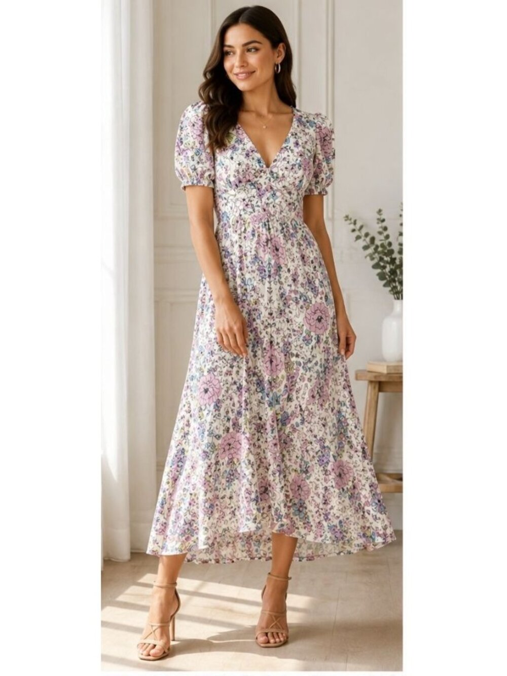 BCBGeneration Floral Midi Dress Women's Size 4 Cottagecore Garden Party Wedding